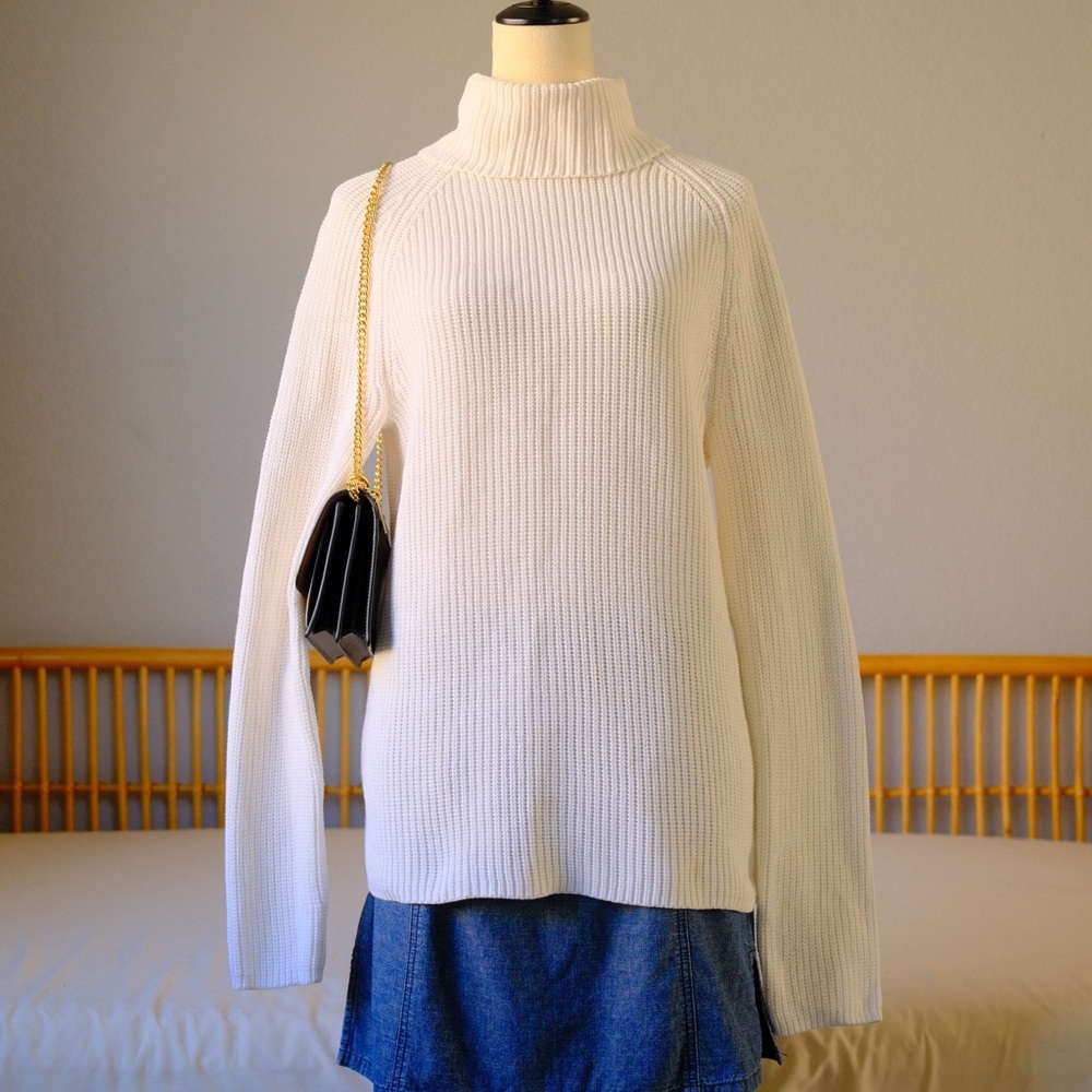 Lands' End Classic White Turtleneck Sweater